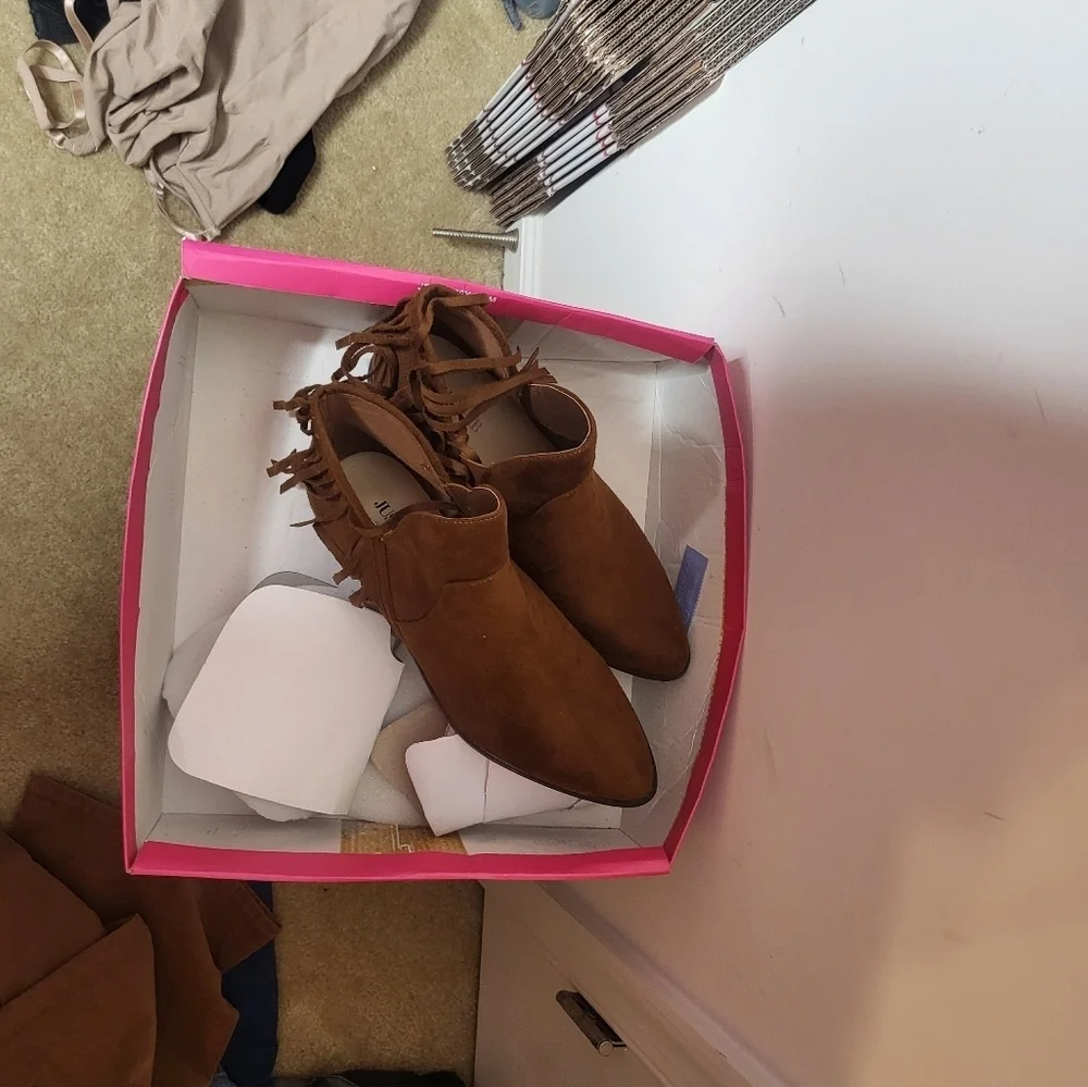 Justfab Maureen brown fringe ankle boots